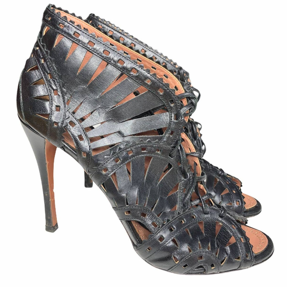Alaia Laser Cut Lace Vienne Motif Booties Sandals